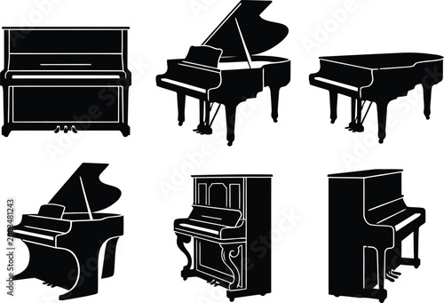 Bild auf Leinwand Black piano silhouette collection featuring upright grand and classical concert
