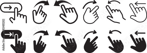 Tableau sur toile Set of swipe gestures and touch interactions, hand moving and swiping on screen vector icons