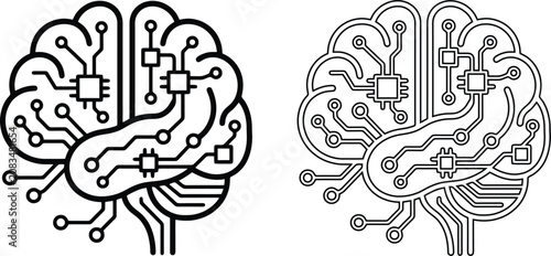 Cuadro en lienzo Artificial intelligence digital brain circuit icon set, flat line art human brai