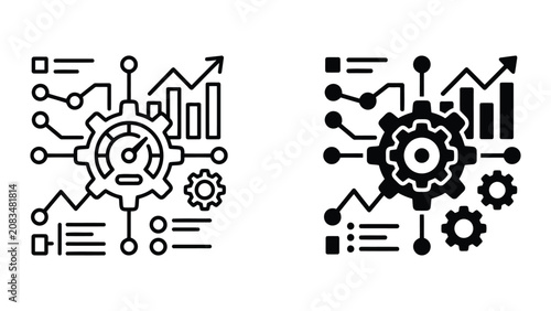 Performance monitoring and system optimization analytics icon set with analytics