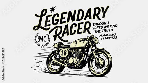 Schilderij op canvas Vintage cafe racer motorcycle illustration with legendary racer typography and b