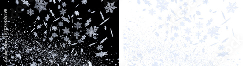 Fotografía Falling snowflakes and ice crystals against a transparent background, winter weather simulation for design