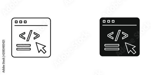 Web browser window with code brackets and cursor pointer for website development and interface projects