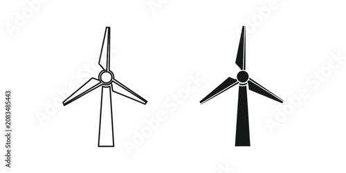 Wind turbine energy set featuring outline and solid black for sustainable power and green technology concepts