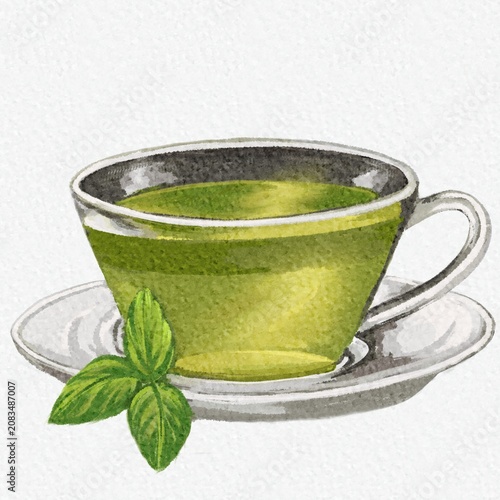 Photos watercolor cup of green tea on white background element illustration