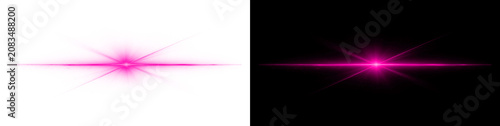 Konstfotografi Magenta pink horizontal lens flare featuring intense glowing center point with soft streaks on transparent and dark background for creative designs