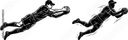 Soccer goalkeeper diving to save the ball illustration with goalkeeper football goaltender
