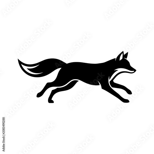 Billede på lærred A black silhouette of a fox is running quickly across the landscape