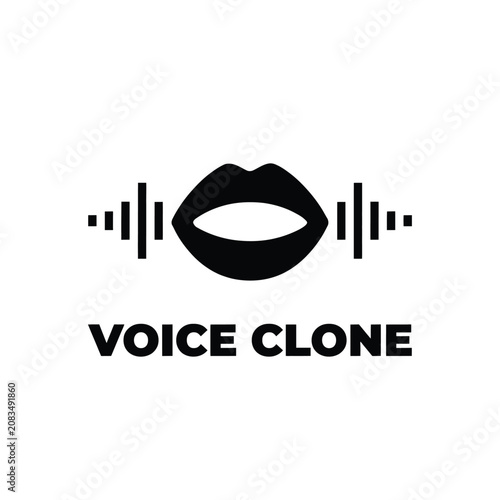 Schilderij op canvas Black silhouette of lips with sound waves a graphic representation of voice clon