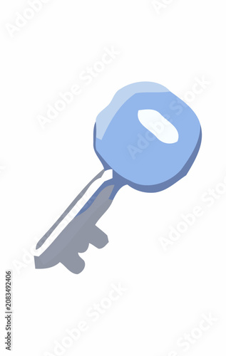 Minimalist blue key icon isolated on white background, vector illustration representing security, unlocking, access, and solutions