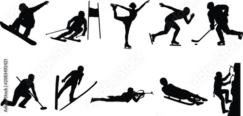 Photos winter sports athletes silhouette collection vector illustration featuring snowb