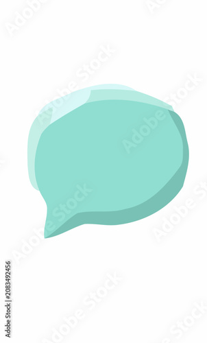 Minimalist teal speech bubble illustration representing digital communication and social media chat interaction on a white background