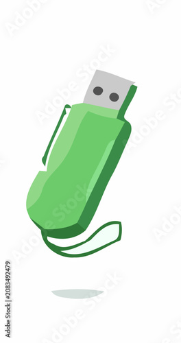 Green USB Flash Drive Illustration for Data Storage and Portable Memory Concept