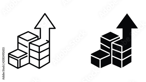 Business growth bar chart and upward arrow icon set with business, investment