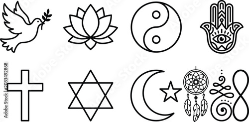 Photos Collection of spiritual and cultural symbols rendered as silhouettes with clean
