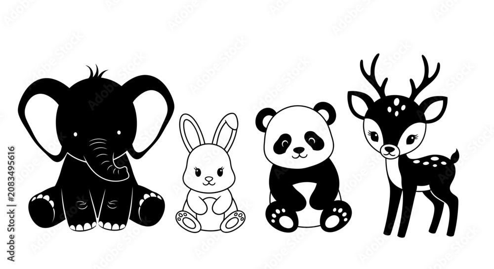 Fototapeta premium Cute cartoon animals sitting together