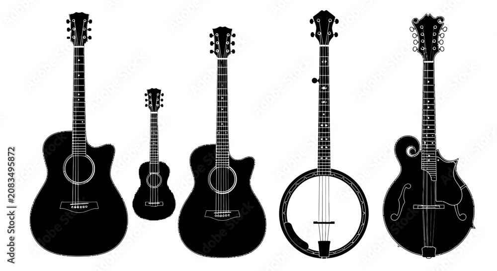 Fototapeta premium Silhouette of various stringed musical instruments