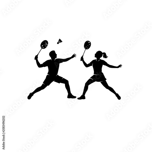 Badminton Doubles Match Silhouette Vector