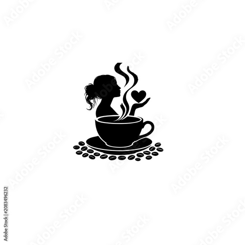 Coffee Girl Cup Logo Vector Illustration