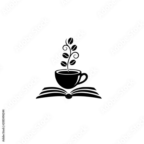 Coffee Cup on Open Book Logo Vector