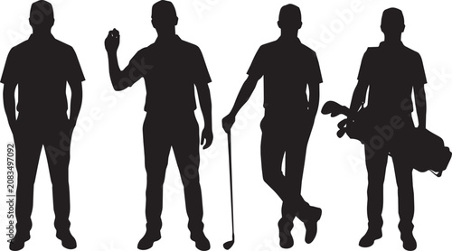 Photos Golf Teammate Silhouette Collection with Golf Ball, Golf Bag, and Standing Poses

Collection of golf teammate silhouettes featuring four realistic full-body golfer poses