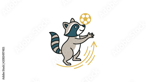 Slika na platnu Raccoon Playing with Yellow Soccer Ball.