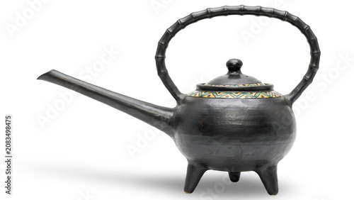 Schilderij op canvas Traditional black cast iron teapot with long spout and handle for tea ceremony i