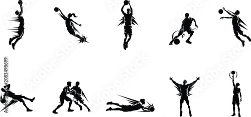 Foto dynamic basketball player silhouette collection featuring vector elements of ath