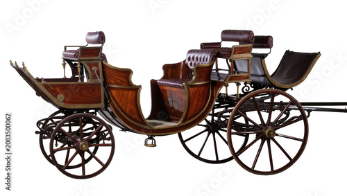 Obraz na plátně Antique wooden carriage with leather seats and brass accents