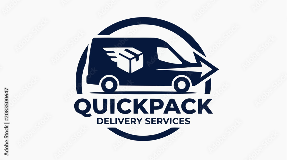 Obraz premium Quickpack Delivery Services Logo with Van and Winged Package