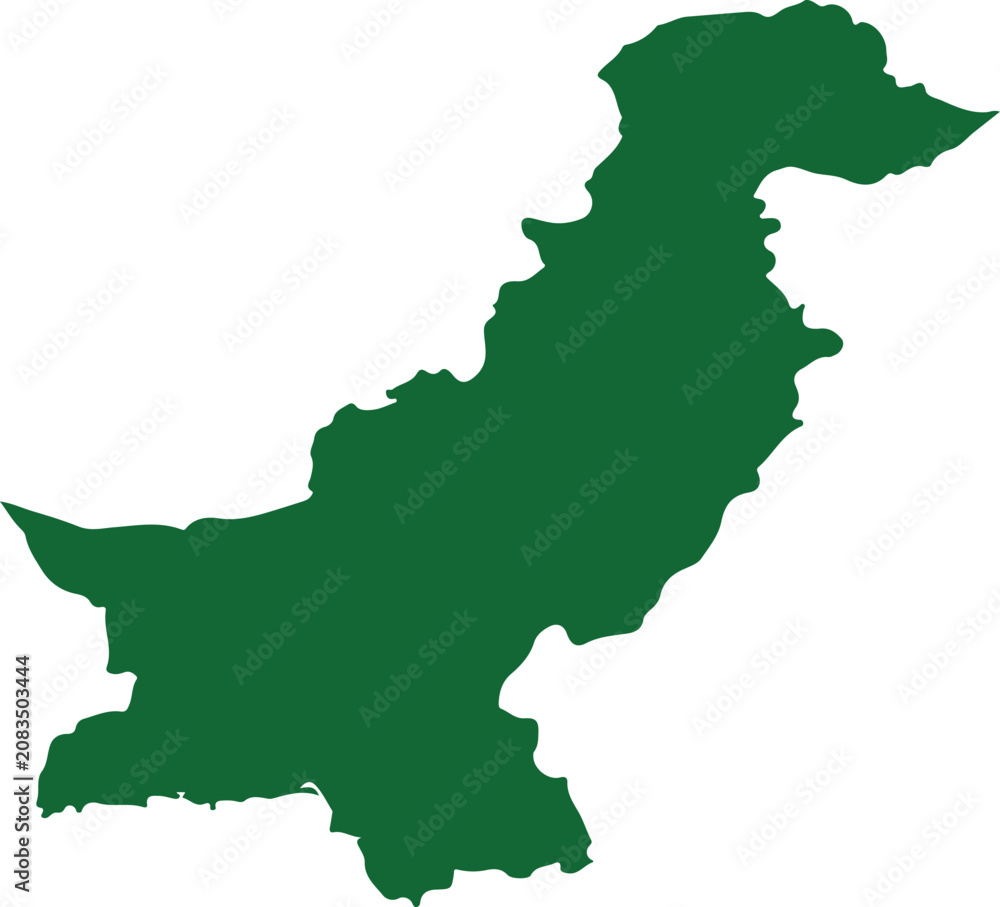 Obraz premium Simple green map of Pakistan isolated on white background.