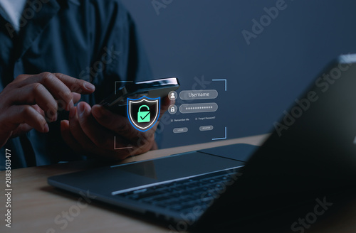 Secure mobile login with digital authentication, cybersecurity protection, encrypted access, identity verification, data privacy, multi factor authentication and secure online account access