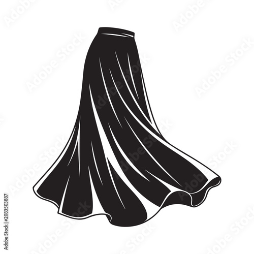 Tableau sur toile Long flowing skirt vector illustration with flared hem and fabric folds for fash