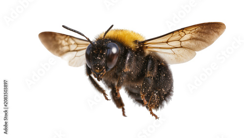 Εκτύπωση καμβά Fuzzy bumblebee with yellow thorax and dark body in flight