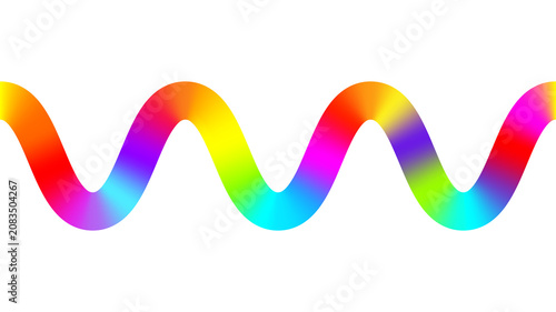 Vibrant neon rainbow fluid wavy ribbon stroke isolated on transparent background. Seamless horizontal holographic sine wave curve with retro Y2K design. PNG