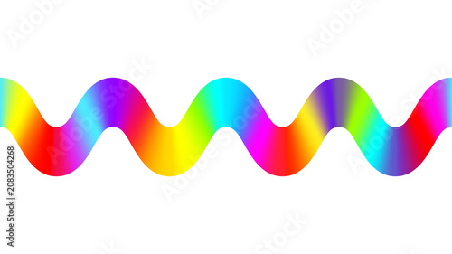 Vibrant neon rainbow horizontal wavy ribbon isolated on transparent background. Seamless multi-wave holographic border with Y2K retro design. PNG