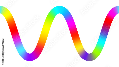 Vibrant neon rainbow wavy line stroke isolated on transparent background. Elegant seamless horizontal sine wave curve with retro Y2K holographic design. PNG
