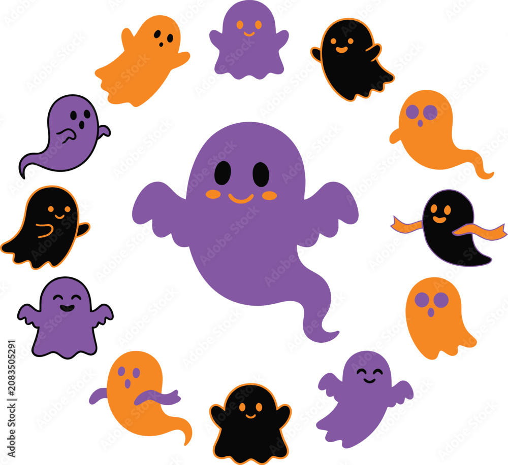 Fototapeta premium Halloween vector bundle colorful ghosts for spooky decorations and designs