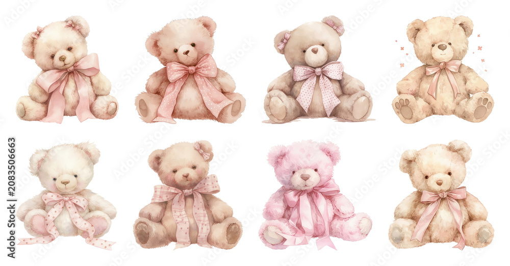 Obraz premium PNG Adorable pastel teddy bears collection on transparent background