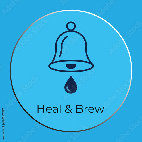Minimalist Heal and Brew Logo Template with Bell and Liquid Droplet Vector