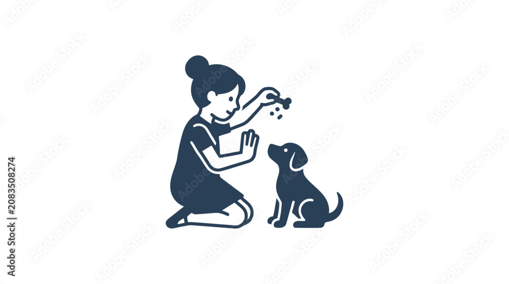 Fototapeta premium Woman and dog sitting together outside.