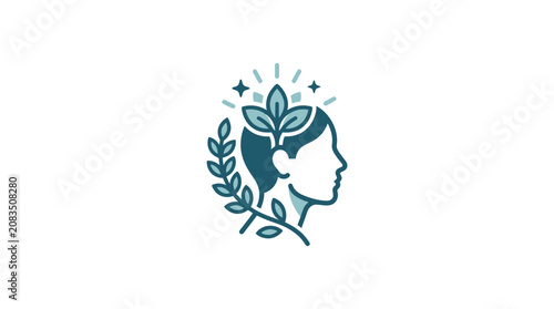Tableau sur toile Woman Face with Leafy Green Hair.