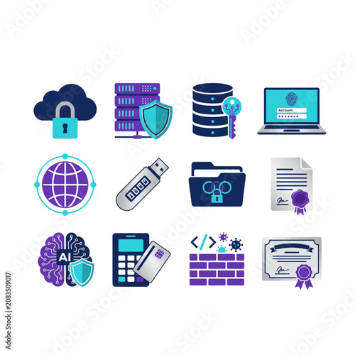 Data security icon set cybersecurity network protection data privacy cloud server collection bundle for corporate web infographic design, vector illustration