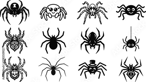 Bild auf Leinwand Black and white spider illustrations for halloween or insect themed designs
