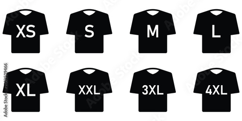 Принти на полотні Clothing T shirt size chart selection black icons illustration