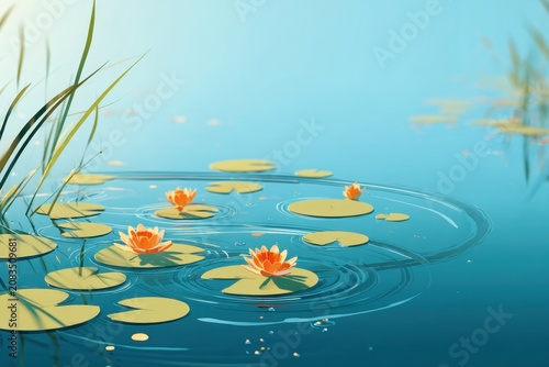 Serene pond with water lilies and gentle ripples