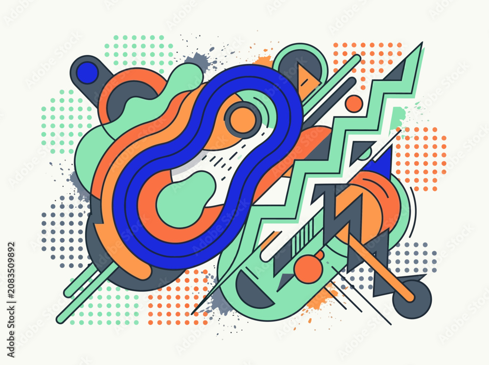 Fototapeta premium Vibrant Abstract Geometric Illustration with Fluid Shapes and Dots