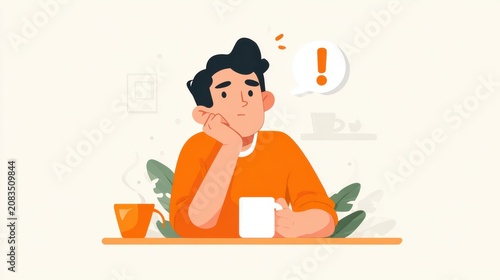 Thoughtful young man enjoying coffee at home