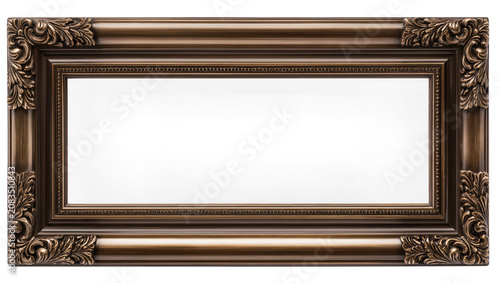 Ornate antique bronze picture frame with decorative corner carvings
