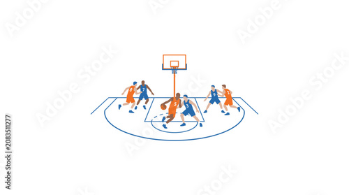 Картината върху платно Basketball players in action on court.